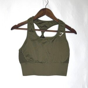 Gymshark Energy+ Seamless Sports Bra Olive Green Racerback Eyelet Women Small